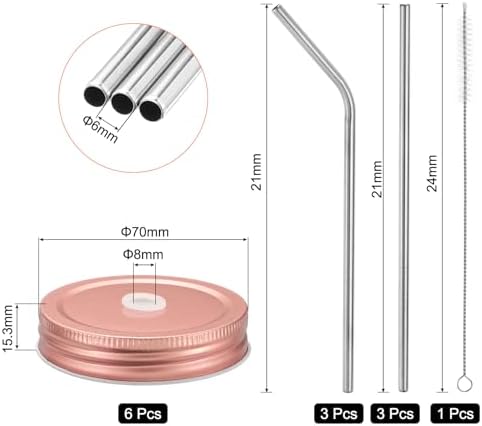 uxcell 13pcs Rose Gold Mason Jar Lids with Straw Hole and Cleaning Brush