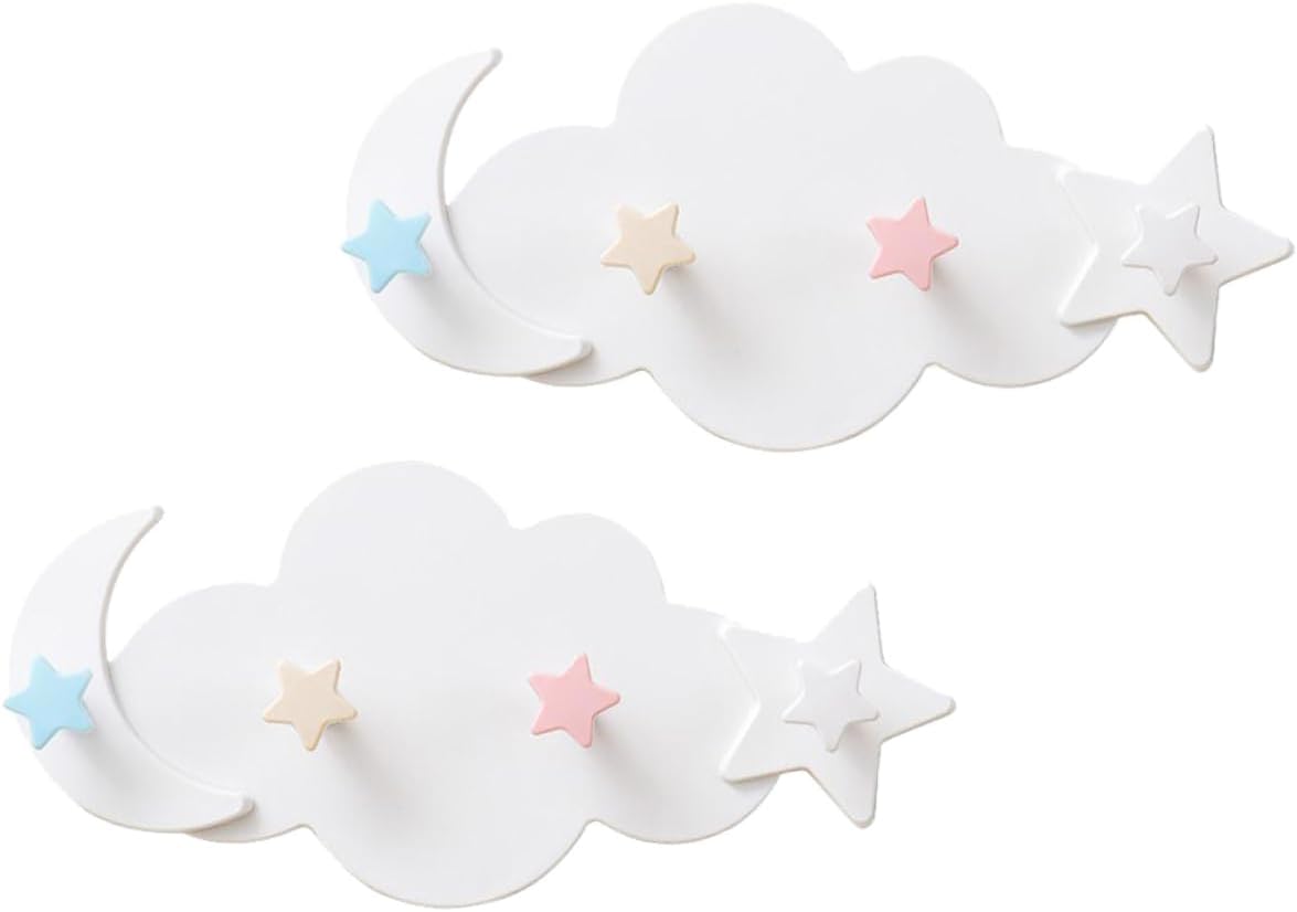 HOOTNEE 2pcs Moon Star Wall Hooks for Clothes and Key Holders