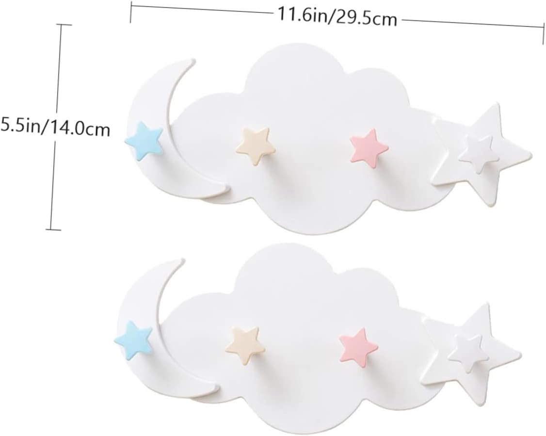 2Pcs Adhesive Moon Star Hooks for Kids Room Decor