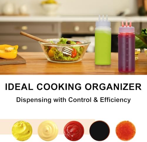 Uceoo 2 Pack Condiment Squeeze Bottles with 3 Hole Nozzles and 2 Funnels
