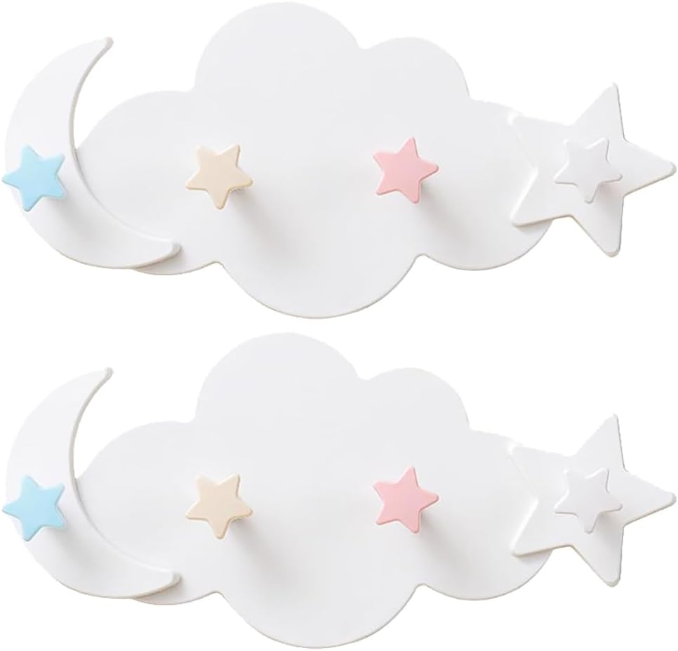 2Pcs Adhesive Moon Star Hooks for Kids Room Decor