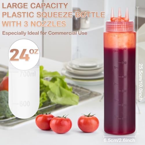 Deesoo 3-Hole Condiment Squeeze Bottles 2pcs 700ml Food Grade