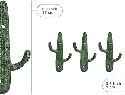 Comfify Rustic Green Cactus Cast Iron Hook Set of 3