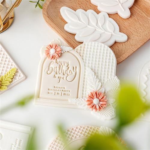 2PCS Plaque Frame Fondant Stamp Cookie Cutter Set for Icing Cookies