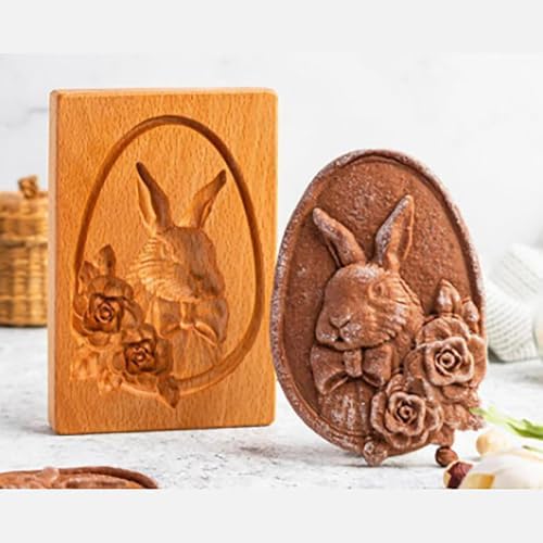 Wooden Cookie Molds with 3D Carved Shapes for Baking