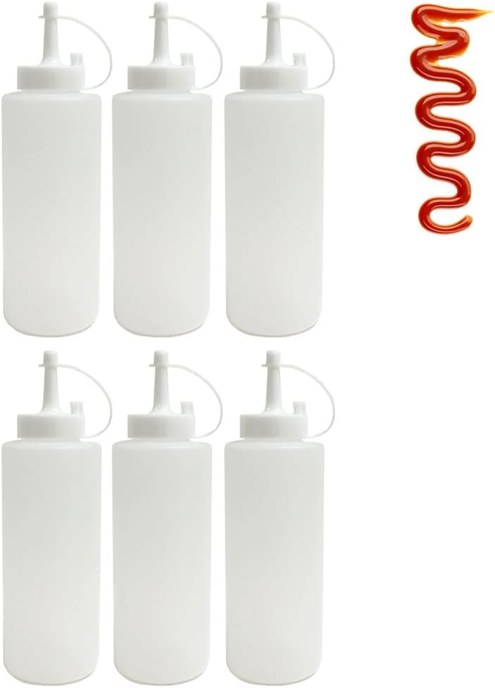 6 Clear Plastic Squeeze Bottles 12Oz Condiment Dispenser