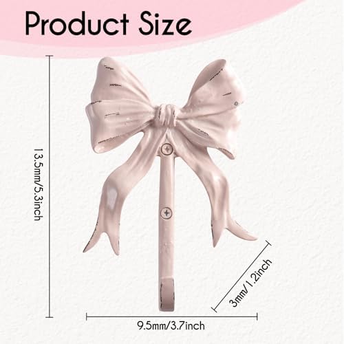 Bolifish Large Pink Bow Wall Hooks Set of 4 1