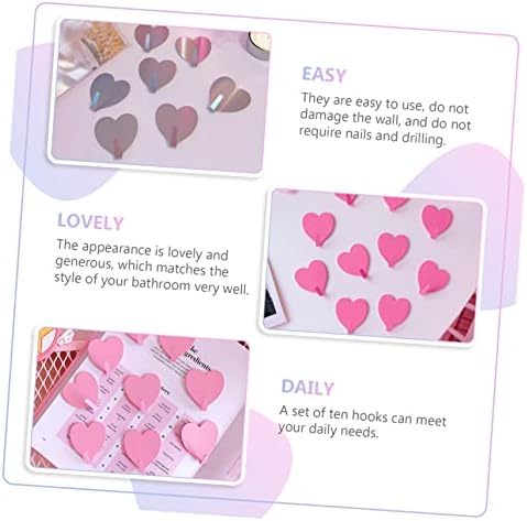 10pcs Heart Shaped Wall Hooks Non Punching Stainless Steel Easy Install