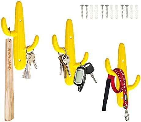 Comfify Yellow Cactus Wall Hooks Set of 3