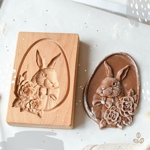 Wooden Cookie Molds with 3D Carved Shapes for Baking