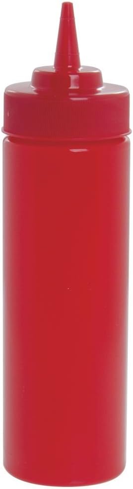 Tablecraft 12 Oz Red Polyethylene Squeeze Bottle 1