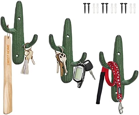 Comfify Rustic Green Cactus Cast Iron Hook Set of 3