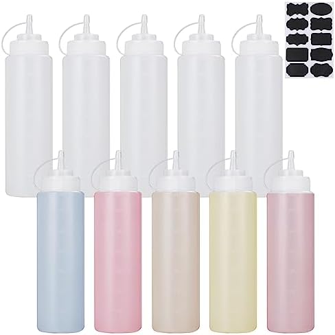 LANIAKEA 10PCS 24oz Condiment Squeeze Bottles with Twist Cap Lid Label