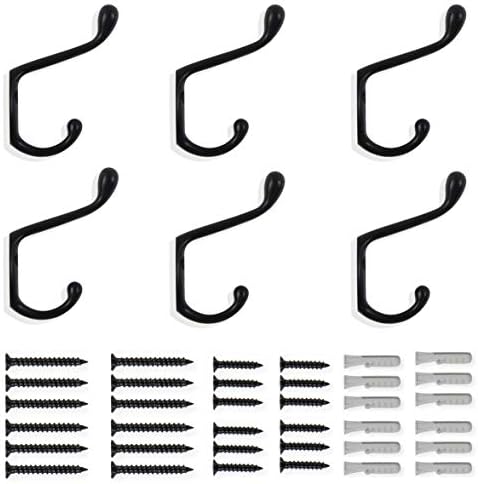 Brightmaison 6 Pack Heavy Duty Dual 35 Inch Coat Hooks Black