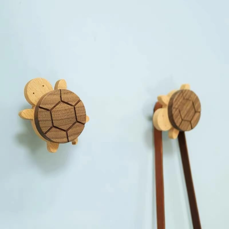 WONQEXZ Wall Hook Set of 3 Turtle Shape Wooden Hooks