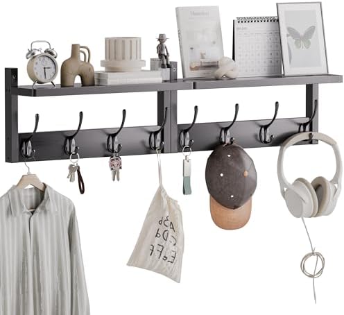 Stellstar Bamboo Coat Rack with 8 Hooks 2-Pack Black