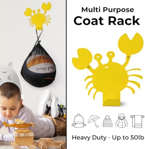 Cute Crab Wall Hook Yellow Heavy-Duty Metal