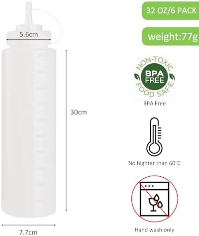 Belinlen 6 Pack 32 oz Squeeze Bottles for Sauces 1