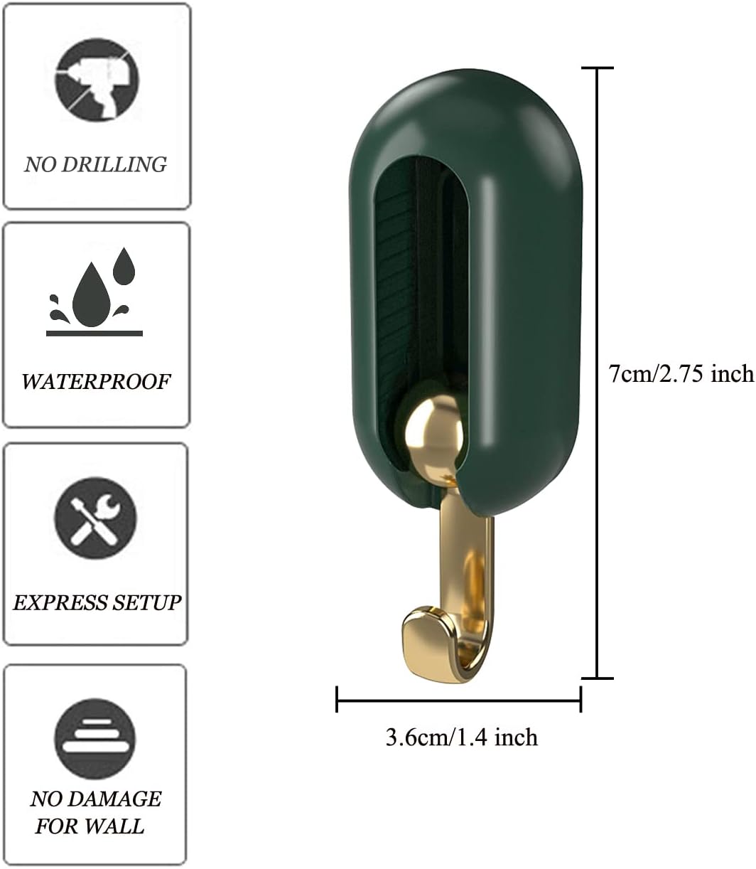 8 Pack Self-Adhesive Wall Hooks Green