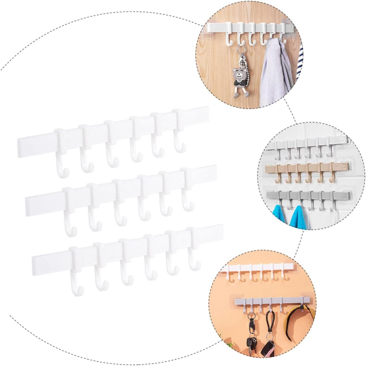SEWOART 3pcs Bathroom Self Adhesive Hook Rack Black 6 Hooks 1