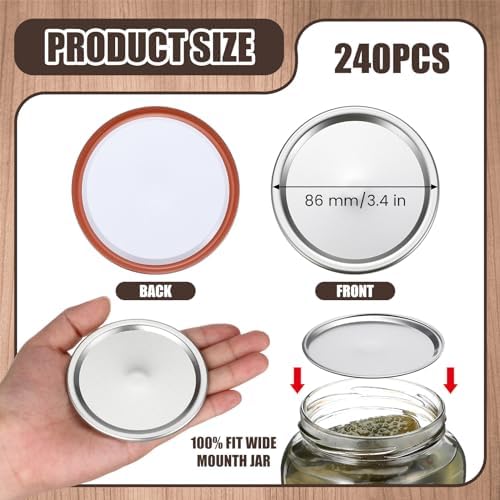 Nuogo 240 Pcs Wide Mouth Canning Lids with Silicone Sealing Rings