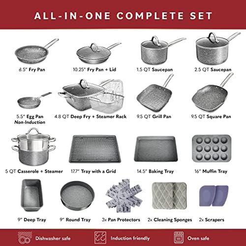 Home Hero Salt Pepper Grinder with 23 Pcs Granite Cookware Set