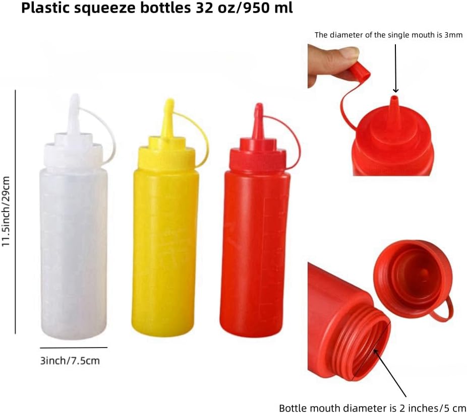 3 Pcs Plastic Squeeze Bottles 32 oz for Condiments