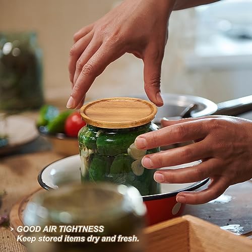 PATIKIL 12 PCS Regular Mouth Wooden Mason Jar Lids with Silicone Seal