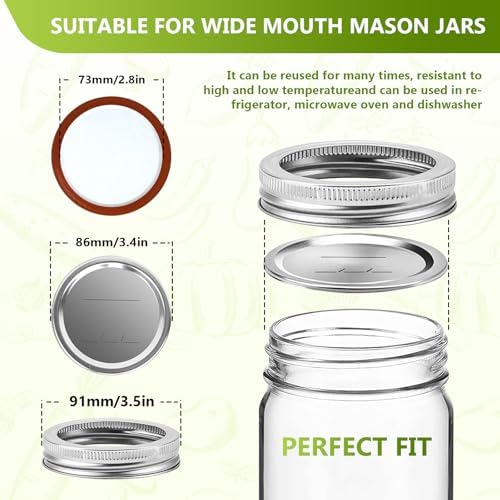 FGSAEOR 52Pcs Wide Mouth Canning Lids Bands Set