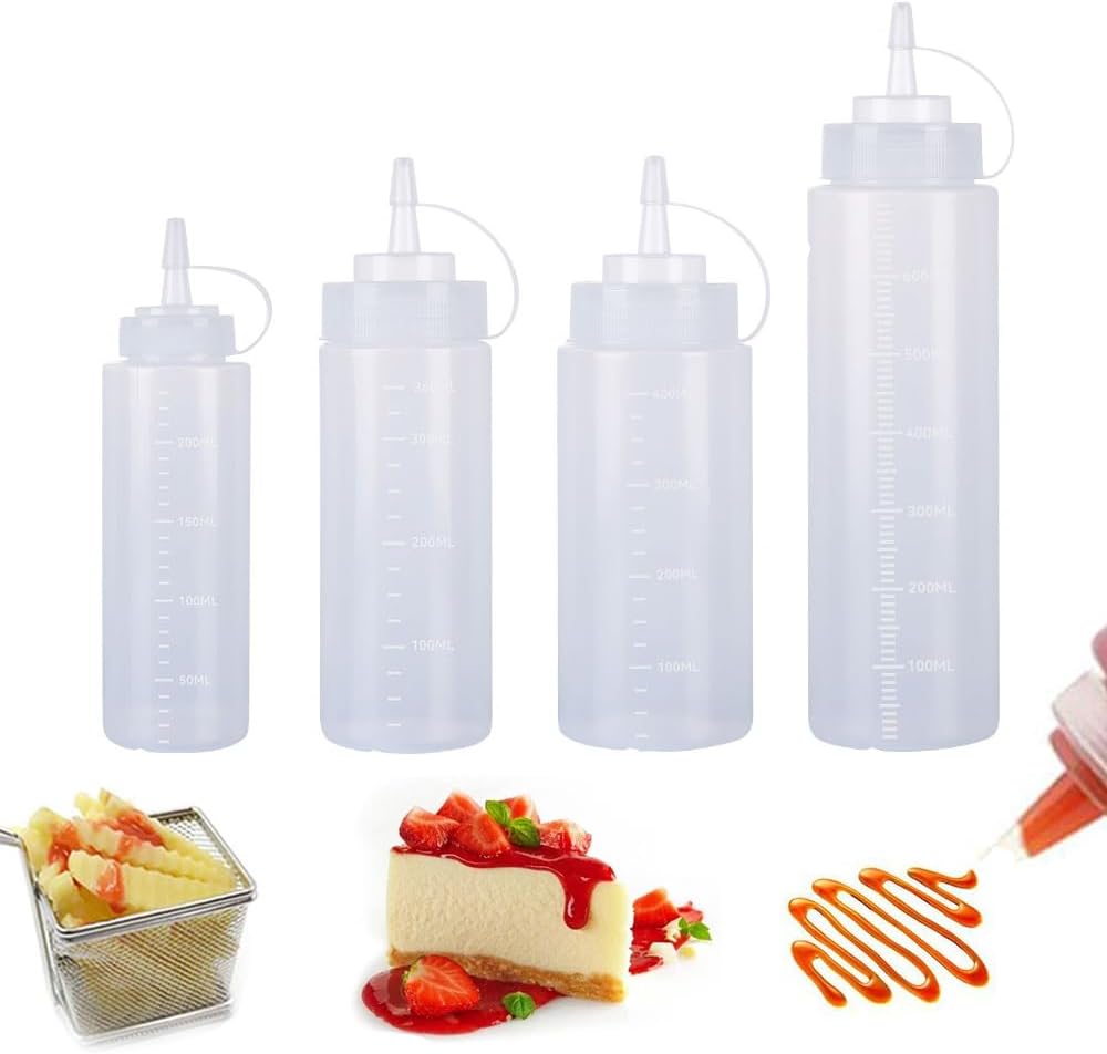 SKYPRO 4-Pack White Plastic Squeeze Bottles Set