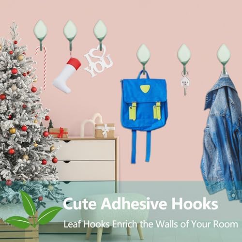 DueHoppee Decorative Leaf Wall Hooks 12 Pack Green