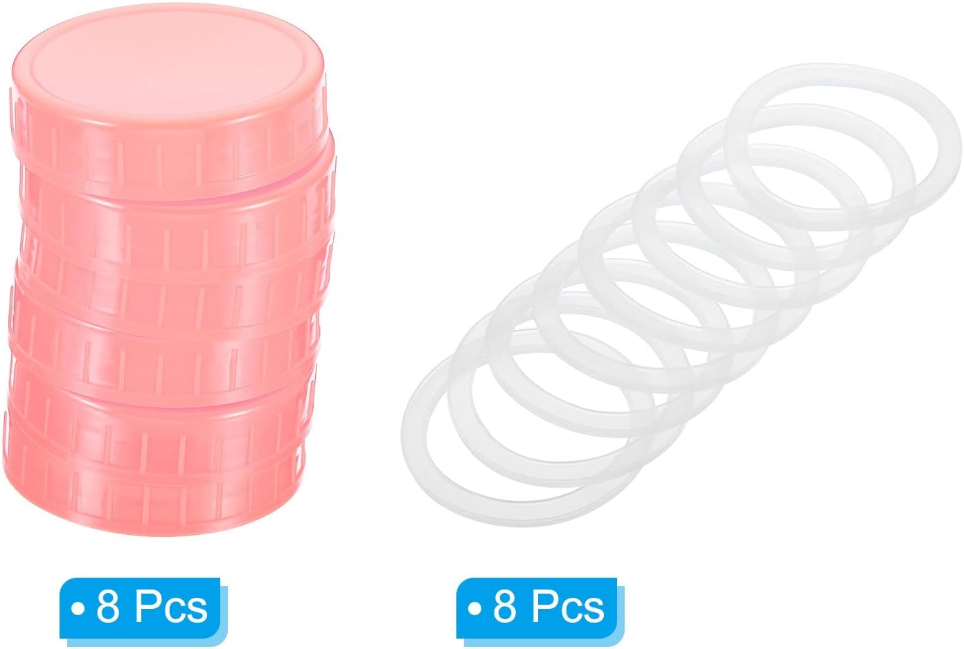 PATIKIL 70mm Pink Plastic Mason Jar Lids 8-Pack Set with Silicone Rings