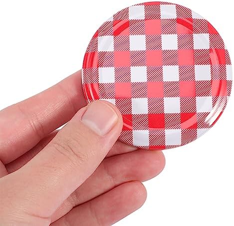 HOMSFOU 40pcs Mason Jar Lids with Checkered Design
