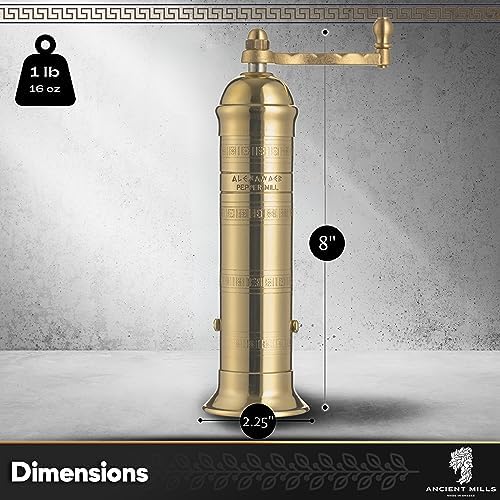 European Brass Pepper Mill Handcrafted Adjustable