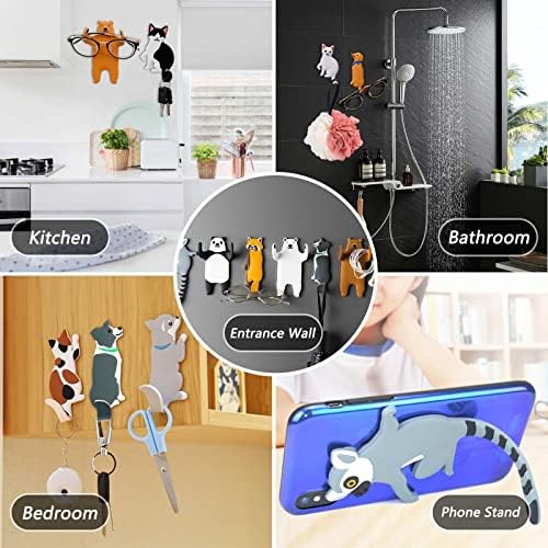 YISTOS Cute Animal Wall Hooks 3Pcs Cat Dog Adhesive White