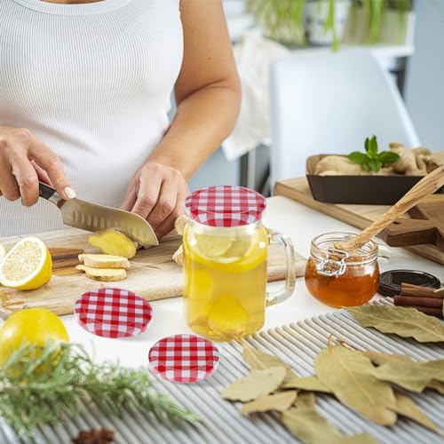 Luxshiny Red Gingham Jam Jar Lid 12pcs Decorative Canning Caps
