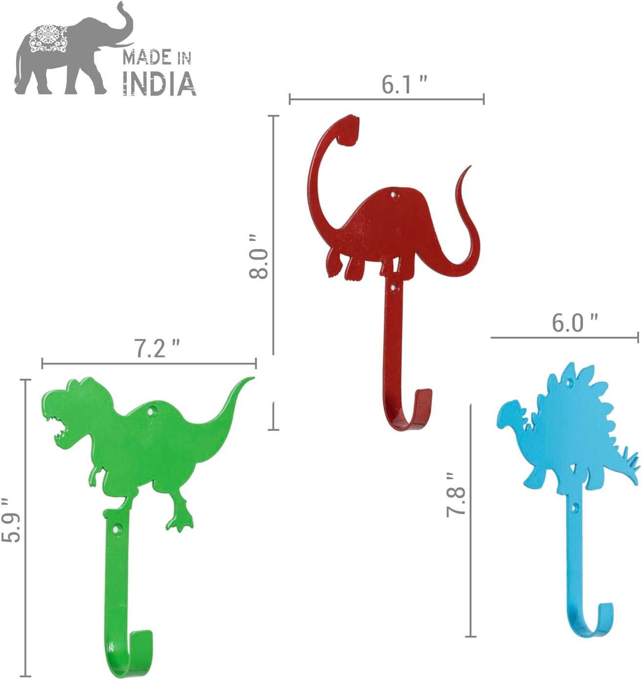 MyGift Fun Dino Coat Hooks 3 Piece Set