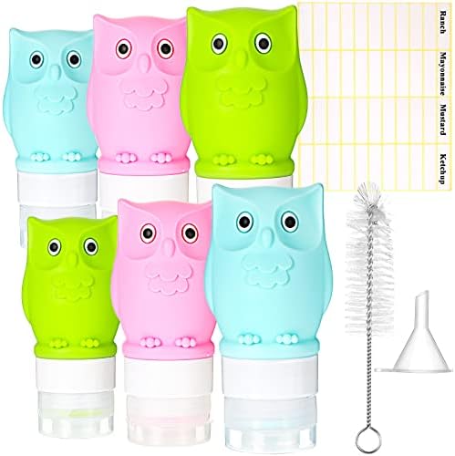 Meanplan 6-Pack Silicone Condiment Squeeze Bottles with Brush and Labels