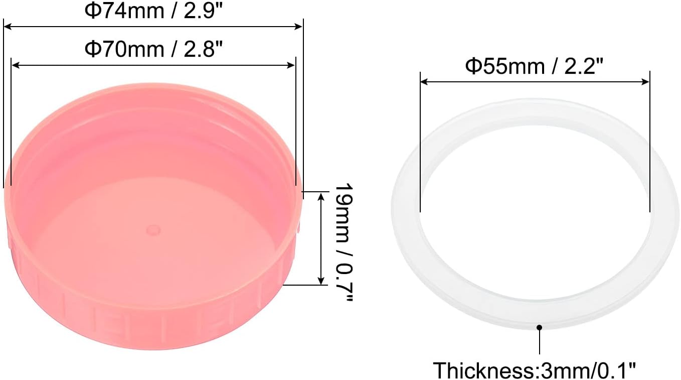 PATIKIL 70mm Pink Plastic Mason Jar Lids 8-Pack Set with Silicone Rings