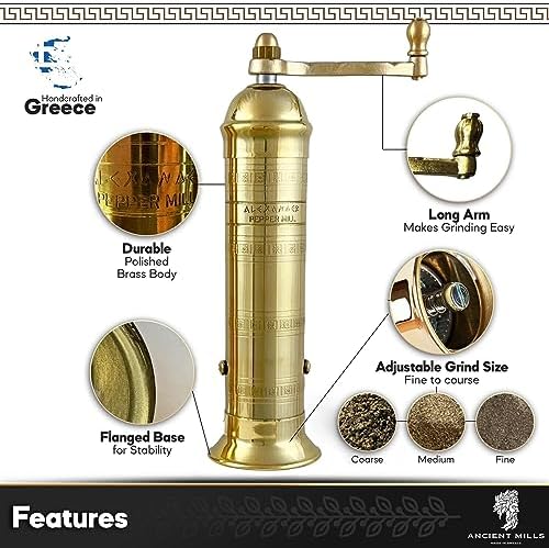 European Brass Pepper Mill Handcrafted Adjustable