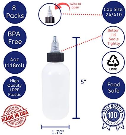 Kelkaa 4oz Boston Round LDPE Squeeze Bottles Pack of 8