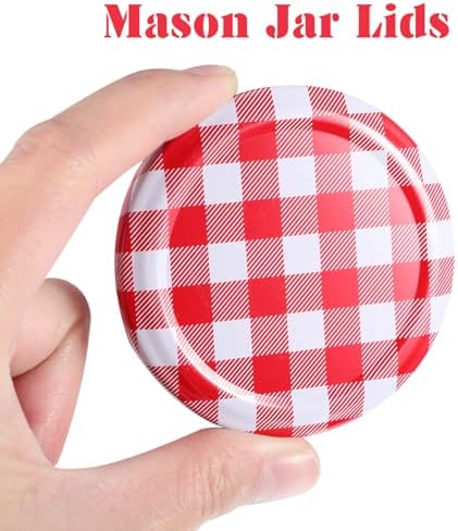 Luxshiny Red Gingham Jam Jar Lid 12pcs Decorative Canning Caps