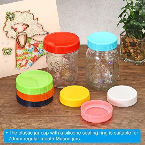 PATIKIL 70mm Pink Plastic Mason Jar Lids 8-Pack Set with Silicone Rings