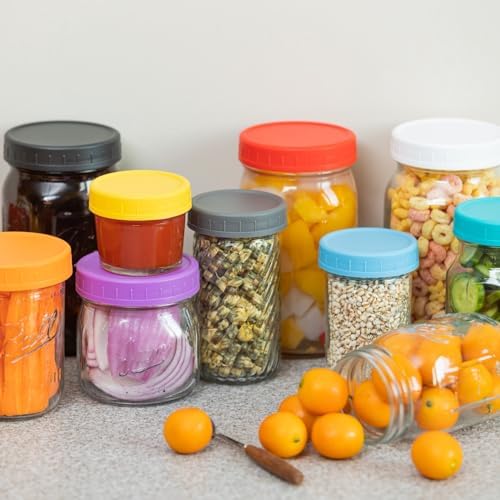 14-Pack Gray Plastic Mason Jar Lids with Silicone Rings
