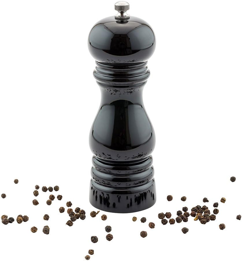 Restaurantware 6-IN Classic French Pepper Mill - Adjustable Grind High Gloss Black Rubberwood