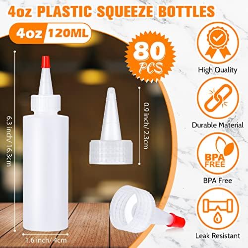 Nuenen 80 Piece 4 oz Squeeze Bottle Set with Red Cap