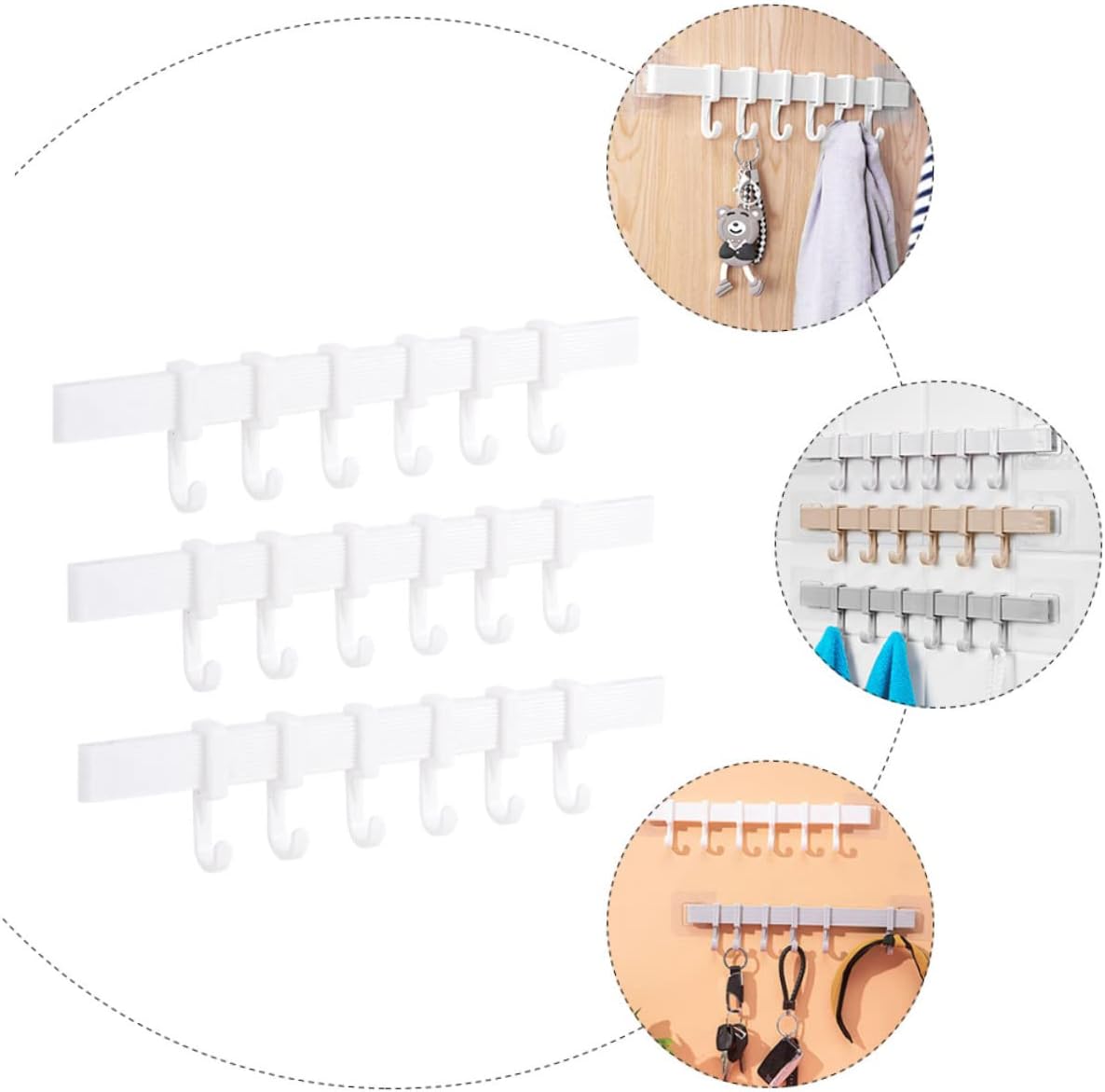 Chrome Adhesive Hooks 6-Piece Set for Bathroom and Kitchen