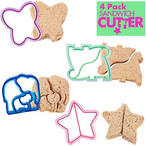 Bentology Sandwich Cutters - 4 Pack with Butterfly Star Dinosaur Elephant