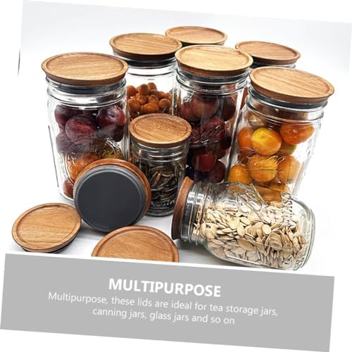 Alipis 2pcs Wooden Mason Jar Lids with Silicone Seals