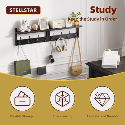 Stellstar Bamboo Coat Rack with 8 Hooks 2-Pack Black